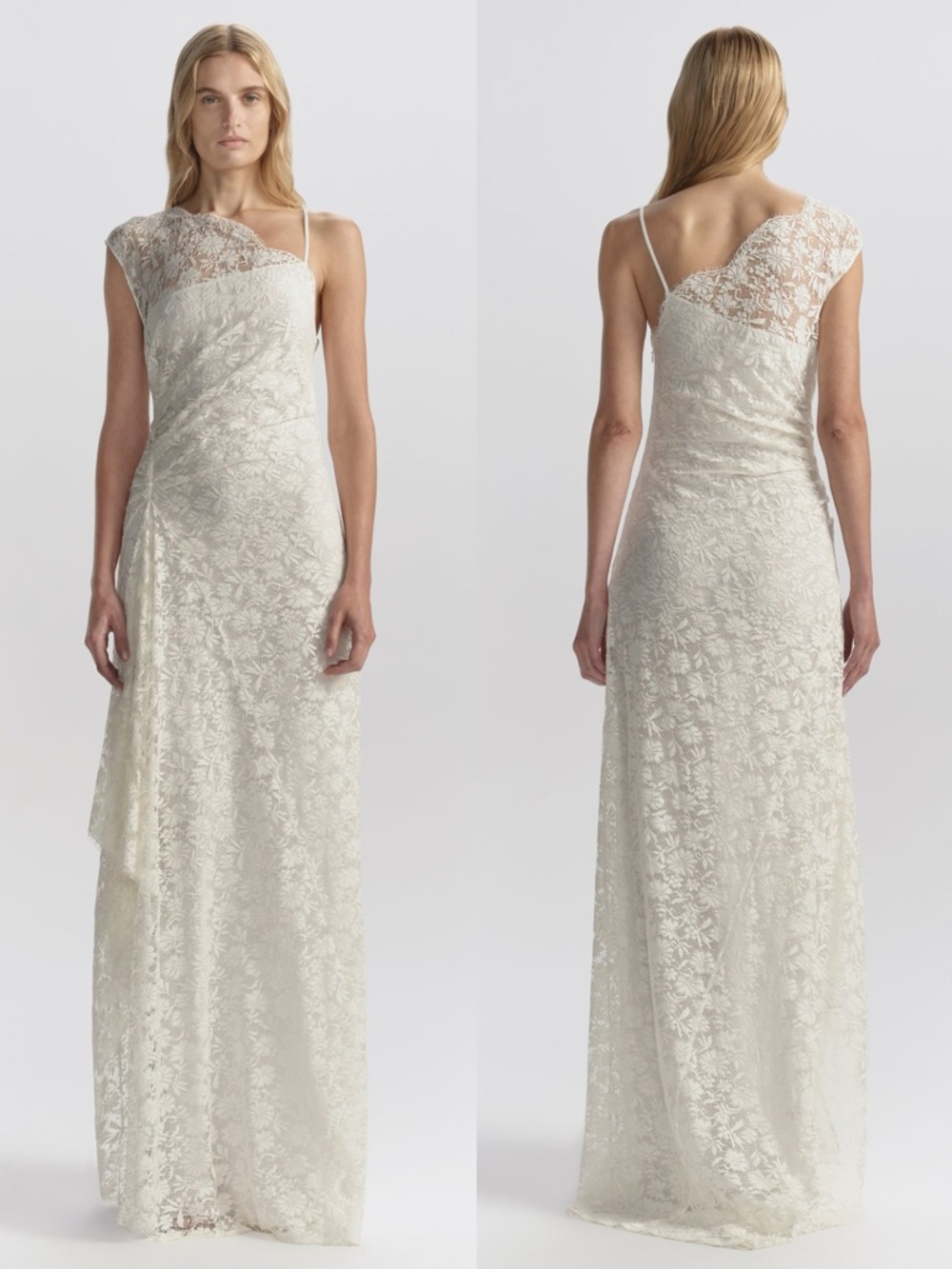 A.L.C. One-Shoulder Lace Gown in Ivory